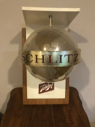 Vintage 1968 Schlitz Beer Wall Mount Lighted Rotating Globe Motion Beer Sign