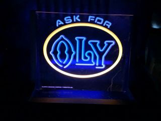 Vintage Olympia Beer Ask For Oly Lighted Black Light Sign Back Bar Counter Top
