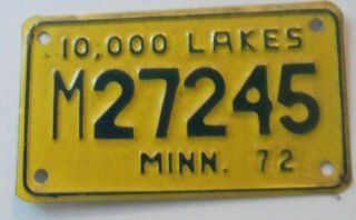 1972 Minnesota Motorcycle M27245 10,  000 Lakes License Plate Tag