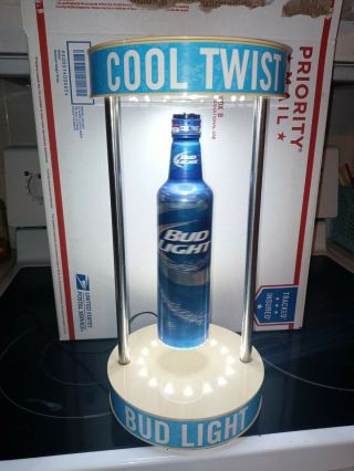 Bud Light Beer Cool Twist Floating Bottle Spinning Led Lights Up Sign Very Neat