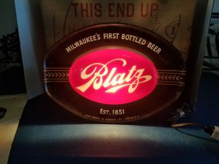(vtg) 1940s Blatz Beer Back Bar Light Up Red Oval Sign Advertising Mib Rare
