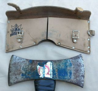 Vintage Collins Homestead Double Bit Axe & Rare Forest King Leather Sheath