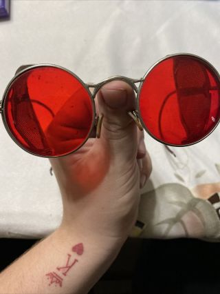 Welsh Manufacturing Co Ww2 Safety Glasses Aviators Vintage Red Lenses Rare