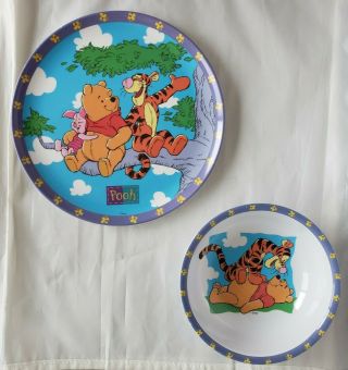 Vintage Disney Pooh Plate And Bowl Plastic Kids Set Zak Designs Tigger