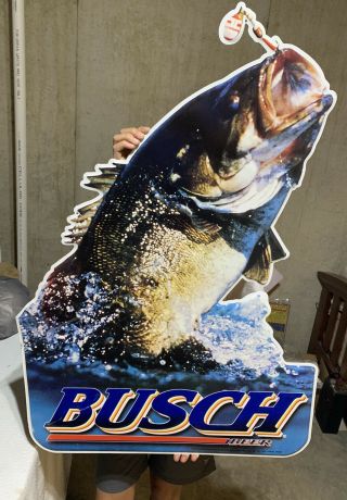 Busch Beer Metal Sign Fish Bass On A Lure