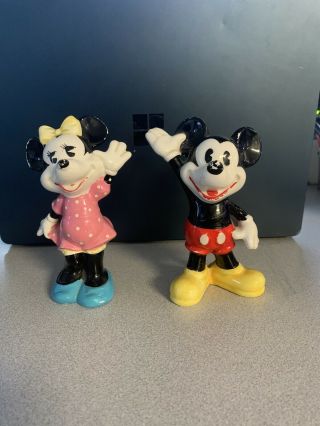 Vintage Walt Disney Mickey And Minnie Mouse Porcelain Figurine Japan