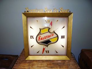 Scarce 1950s Vtg Falstaff Brewery Beer St Louis Lighted Sign Clock Price Bros