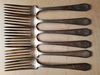 6 Antique Vintage Collectible Forks 7.  5 ",  Monroe Silver Co,  Silver Plated