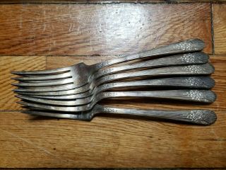 6 Antique Vintage Collectable Wm Rogers Mfg Co Silver Plated Forks 7.  5 " -
