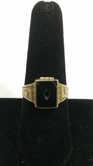 Vintage 10k Yellow Gold Kinsely & Sons Black Stone Ring Size 7.  75 - 3.  0g