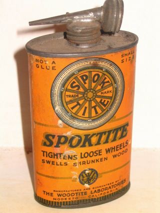 Vintage Spoktite Handy Oiler Dual Cap Spout Rare Old Adv Paper Label Oil Tin Can