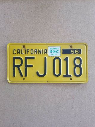 1956 California License Plate With 62 Tag Vintage License Plate Rfj018
