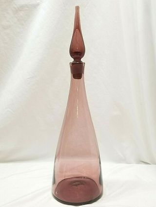 Vintage 1960 ' s Blenko Art Glass Amethyst Decanter 920 w/ Stopper 16” 2