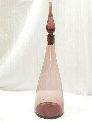 Vintage 1960 ' s Blenko Art Glass Amethyst Decanter 920 w/ Stopper 16” 3