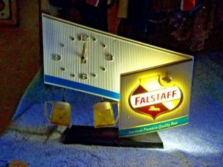 Falstaff Beer W/ Toasting Mugs Light Up Clock Sign 1950 