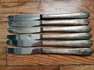6 Antique Vintage Collectable Silver Plate Knives 8.  5 " - Hollow Handle