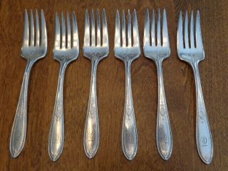 Wm Rogers & Sons 1925 Triumph Silver Plate Salad Forks Monogram & Design On Bow