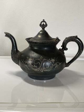 Antique Van Bergh Silverplate Co.  Quadruple Tea Pot 468 Rochester Ny Pewter