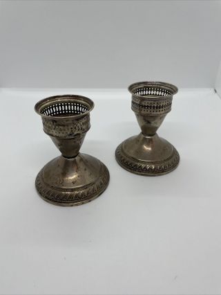 Set Of 2 Duchin Vintage Sterling Silver Weighted Candlestick Holders 3 1/4”