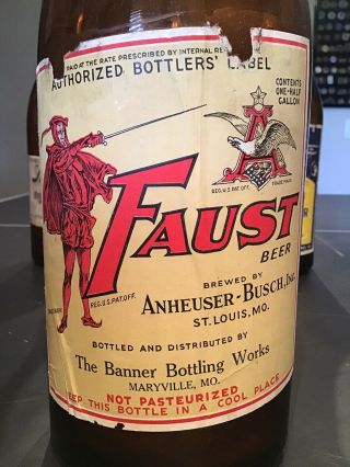 Old Faust Anheuser Busch St Louis Mo 1/2 Gallon Paper Label Picnic Beer Bottle