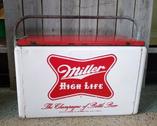 Vintage Cronstroms Miller High Life Picnic Beer Cooler W/ Tray