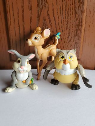 Vintage Disney Bambi Thumper Owl Pvc Figure Cake Toppers Set Of 3 Posable