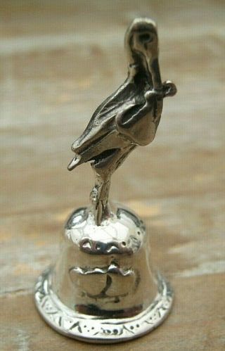 A Sweet Solid Silver 925 Miniature Bell - Stork - Christening / Baby Gift
