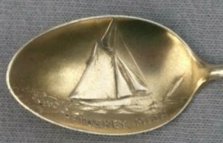 Petoskey Michigan Sterling Silver & Gold Washed Vintage Souvenir Spoon Sail Boat