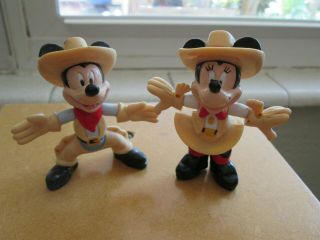 Disney Mickey Mouse And Minnie Mouse Cowboy Pvc Figurines Set Of 2