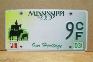 2003 Mississippi Our Heritage License Plate,  9,  Cattlemen Care Plate