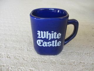 Vintage White Castle Ceramic Square Coffee Tea Mug Cup - Blue White