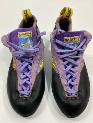 Vintage Mythos Purple Italian Sz 38.  5 La Sportiva Climbing Shoes Old Moon Tags