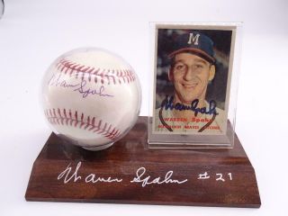 Vintage Warren Spahn Milwaukee Braves Autographed Baseball Ball Trading Card Mlb