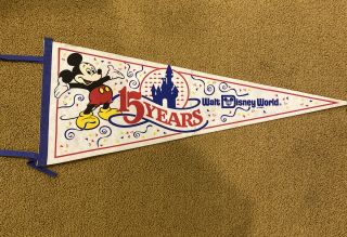 Vintage Walt Disney World Pennant 30 Inch 15 Years