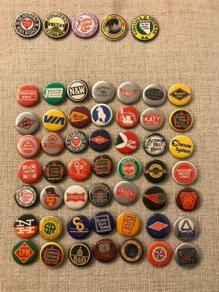 49 Vintage Railroad Metal Buttons Pins & 5 Magnets.  Highly Collectable 2 "
