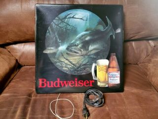 Vintage Budweiser Beer Light Up Bar Light BASS CHASING FISH & 2