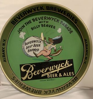 Old Beverwyck Beer Tin Serving Tray Beverwyck Breweries Inc.  Albany Ny Beaver