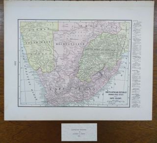 Vintage 1900 South Africa Atlas Map 14 " X11 " Old Antique Cape Town
