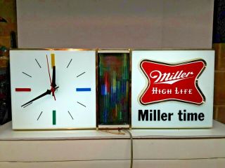 Vintage Miller High Life Lighted Beer Sign Clock Bar Disco Style Great
