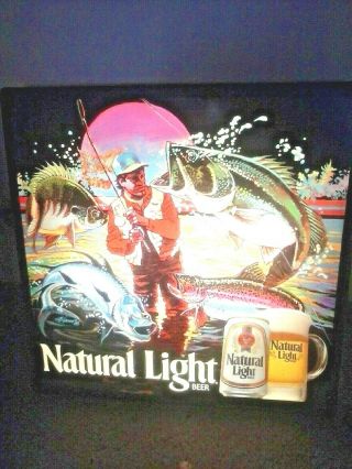 Vintage 1988 Bud Natural Light Beer Bass Trout Fishing Fish In Motion Bar Sign