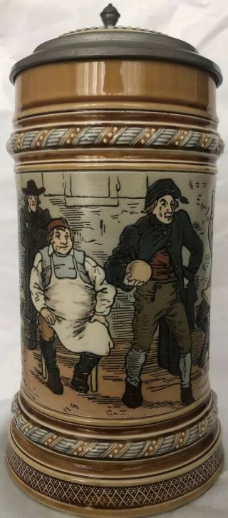 Mettlach V&b.  5 Liter Beer Stein Etched 1403 Bowling Scene By C.  Worth 1896