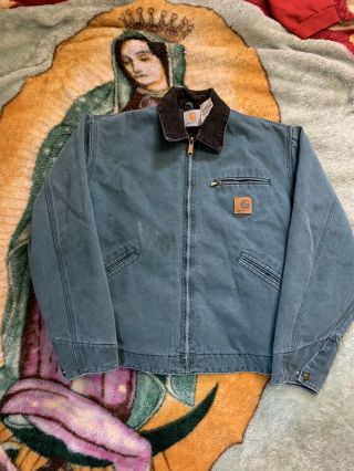 Vintage Teal Carhartt Jacket Size Medium Men’s Zip Usa Made J43htg Blanket Lined