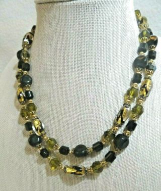 Miriam Haskell Vintage 2 - Strand Black/brown/ Gold/ Olive Glass Beads Necklace