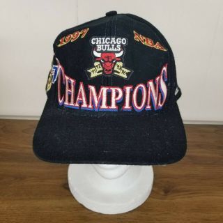 Vintage 1997 Chicago Bulls Nba Champions Logo Athletic Snapback Hat Cap Jordan