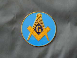 Masonic 3 " Blue Car Emblem Square Compass Master Mason Metal Freemason