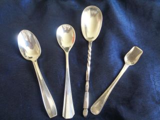 4 Different Small French Antique / Vintage Silver Plate Spoons,  One Christofle.