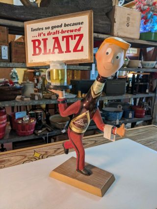 Blatz Beer Bottle Guy Barrel Man Bar Sign Cast Metal 1952 Server 19 " Register