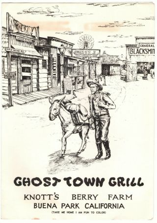 1960 Souvenir Paper Menu Ghost Town Grill Restaurant Knott 