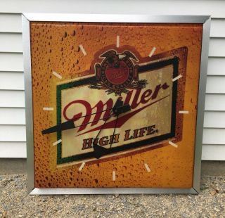 Vintage Miller Beer Sign High Life Lighted Clock Huge 37” X 37”
