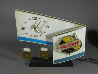 Vintage Falstaff Beer W/ Toasting Mugs Light Up Clock Sign 1950 